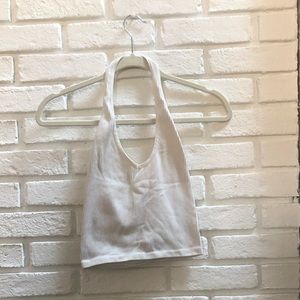 White stretchy halter crop top